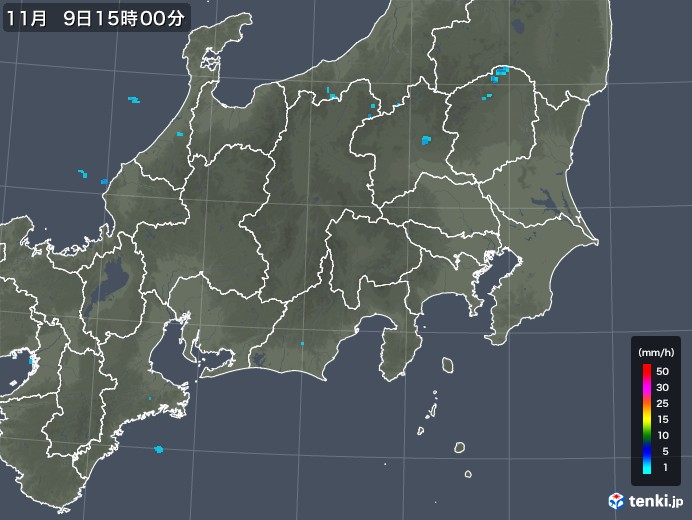 関東・甲信地方の雨雲レーダー(2017年11月09日)