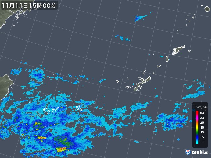 沖縄地方の雨雲レーダー(2017年11月11日)