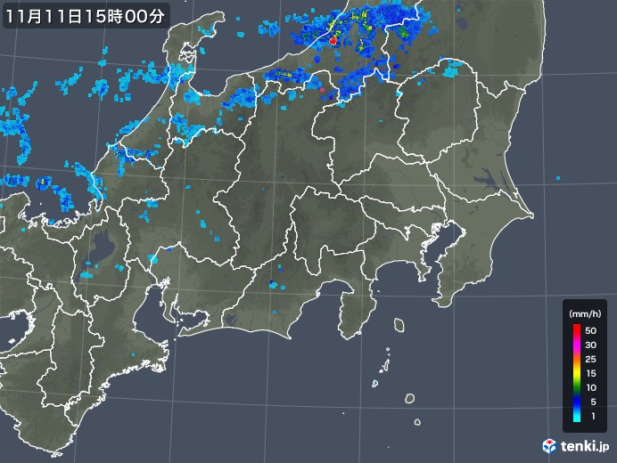 関東・甲信地方の雨雲レーダー(2017年11月11日)