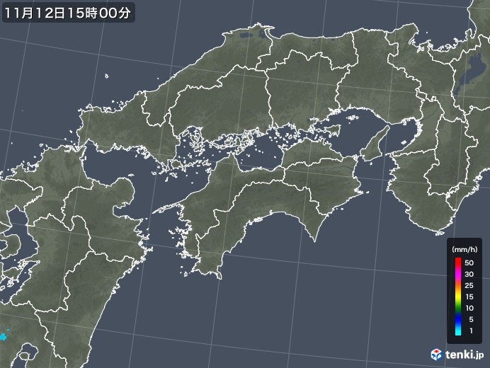 四国地方の雨雲レーダー(2017年11月12日)