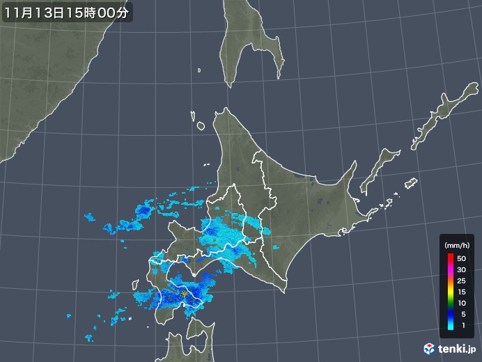 北海道地方の雨雲レーダー(2017年11月13日)