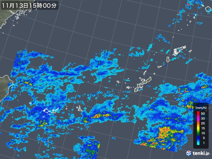 沖縄地方の雨雲レーダー(2017年11月13日)