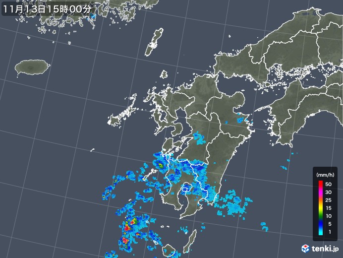 九州地方の雨雲レーダー(2017年11月13日)