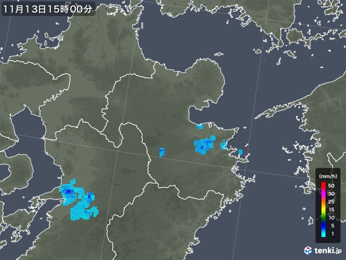 大分県の雨雲レーダー(2017年11月13日)