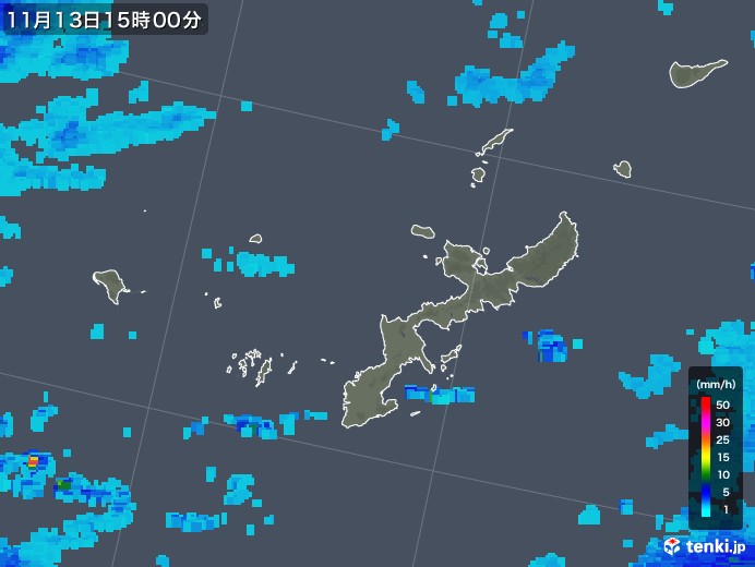 沖縄県の雨雲レーダー(2017年11月13日)