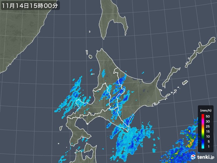 北海道地方の雨雲レーダー(2017年11月14日)