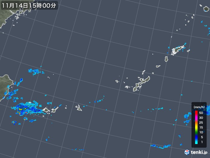 沖縄地方の雨雲レーダー(2017年11月14日)