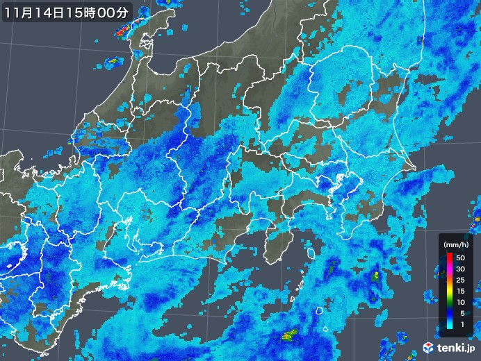 関東・甲信地方の雨雲レーダー(2017年11月14日)