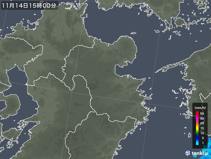 大分県の雨雲レーダー(2017年11月14日)