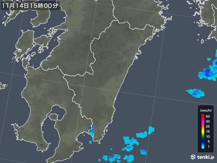 宮崎県の雨雲レーダー(2017年11月14日)