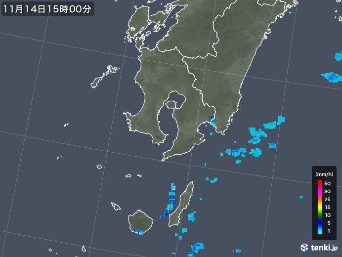 鹿児島県の雨雲レーダー(2017年11月14日)