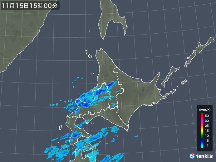 北海道地方の雨雲レーダー(2017年11月15日)