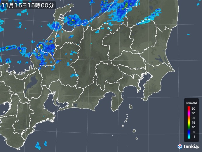 関東・甲信地方の雨雲レーダー(2017年11月15日)