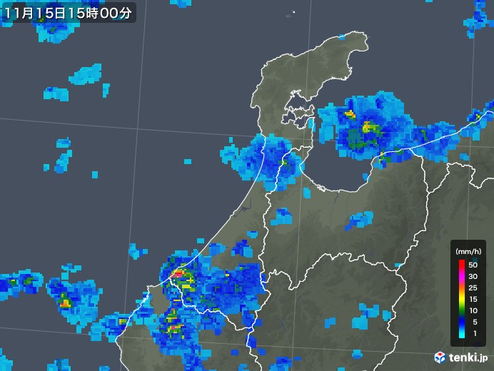 石川県の雨雲レーダー(2017年11月15日)