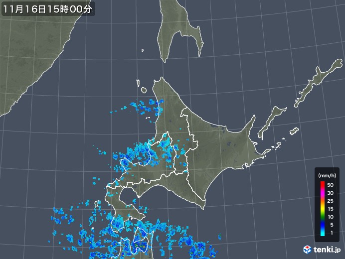北海道地方の雨雲レーダー(2017年11月16日)