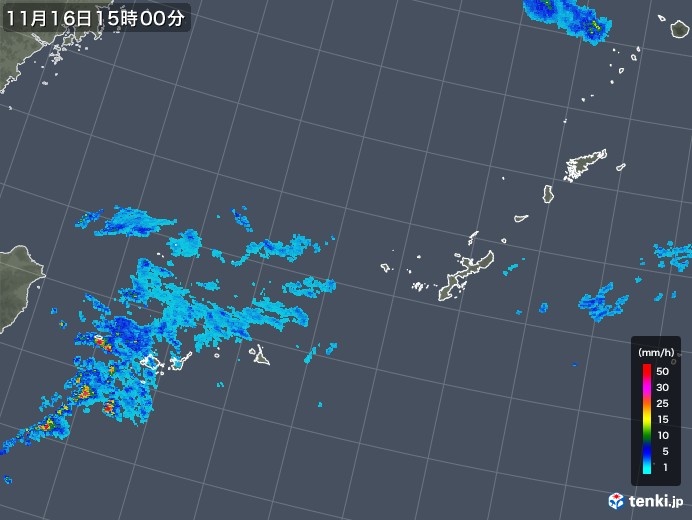 沖縄地方の雨雲レーダー(2017年11月16日)