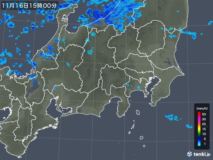 関東・甲信地方の雨雲レーダー(2017年11月16日)