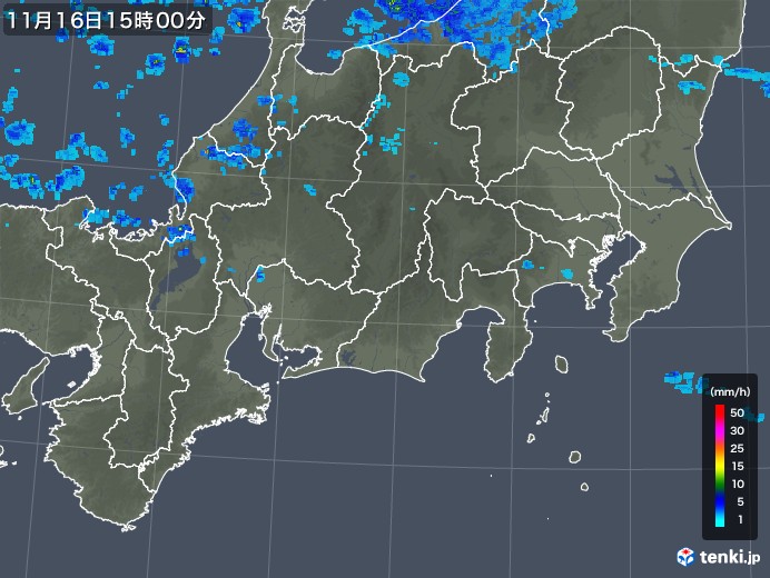 東海地方の雨雲レーダー(2017年11月16日)