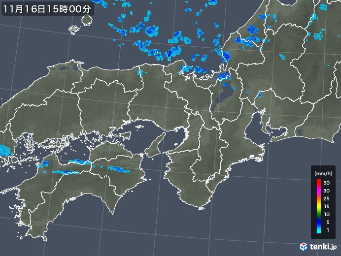 近畿地方の雨雲レーダー(2017年11月16日)