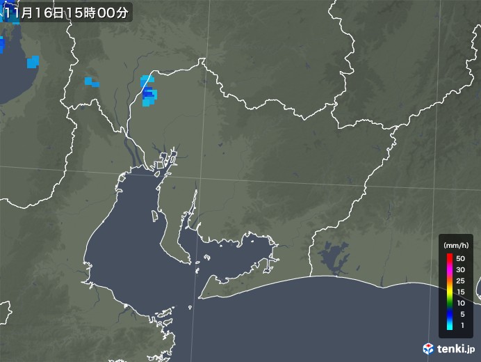 愛知県の雨雲レーダー(2017年11月16日)