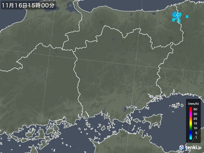 岡山県の雨雲レーダー(2017年11月16日)