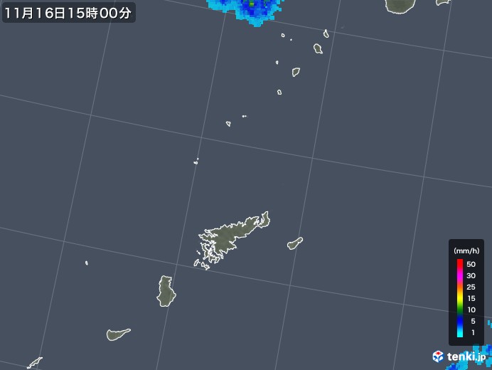 奄美諸島(鹿児島県)の雨雲レーダー(2017年11月16日)