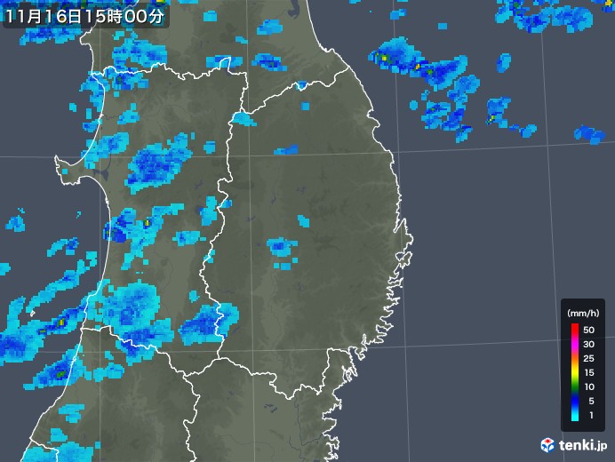 岩手県の雨雲レーダー(2017年11月16日)
