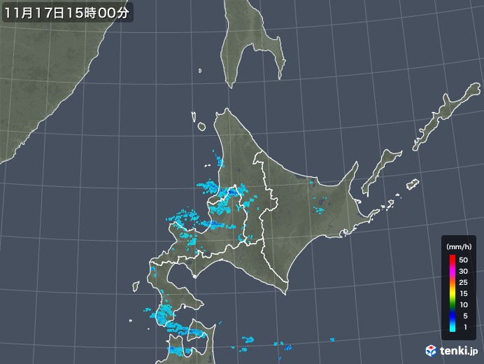 北海道地方の雨雲レーダー(2017年11月17日)