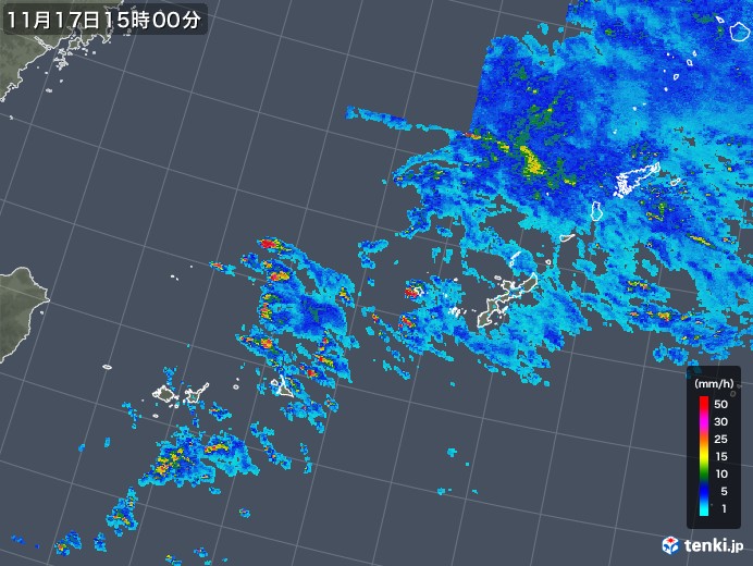 沖縄地方の雨雲レーダー(2017年11月17日)