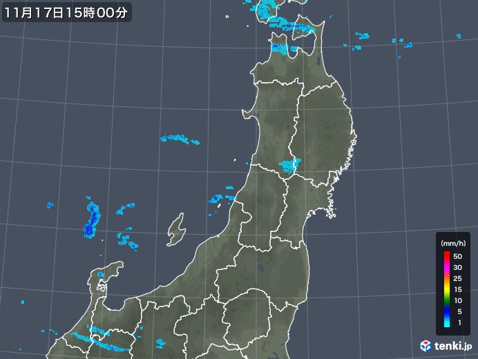 東北地方の雨雲レーダー(2017年11月17日)