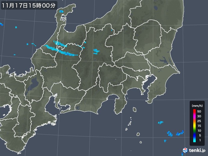 関東・甲信地方の雨雲レーダー(2017年11月17日)