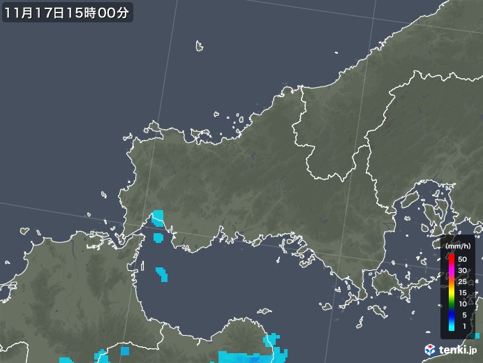 山口県の雨雲レーダー(2017年11月17日)