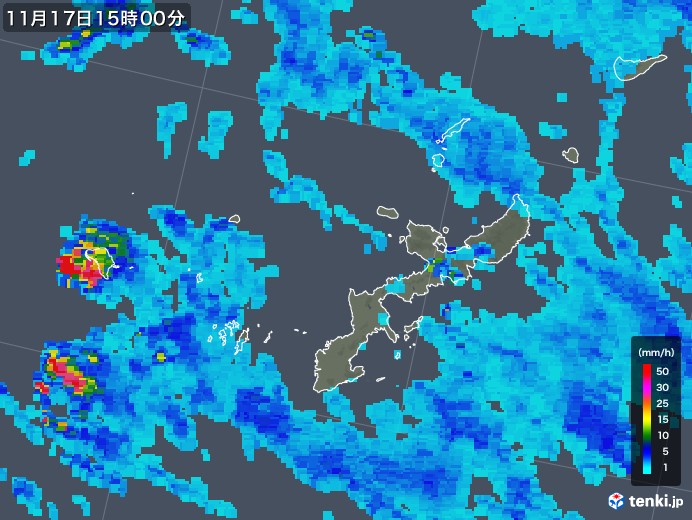 沖縄県の雨雲レーダー(2017年11月17日)