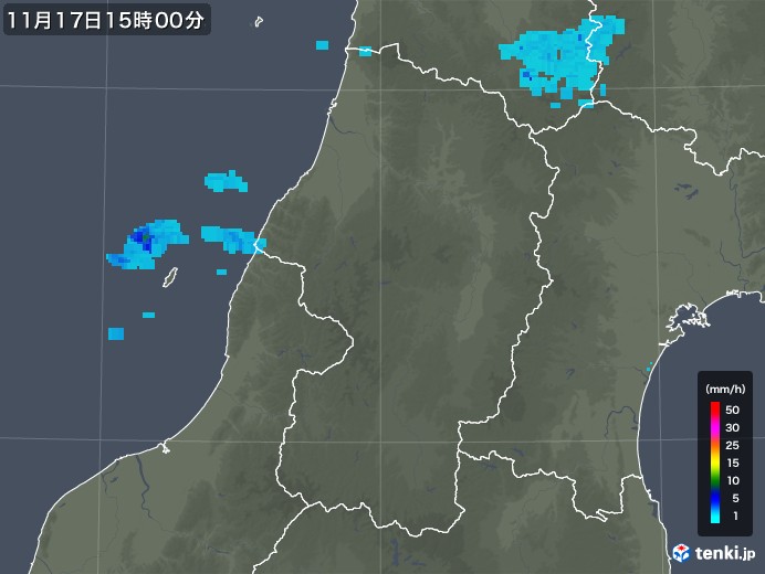 山形県の雨雲レーダー(2017年11月17日)