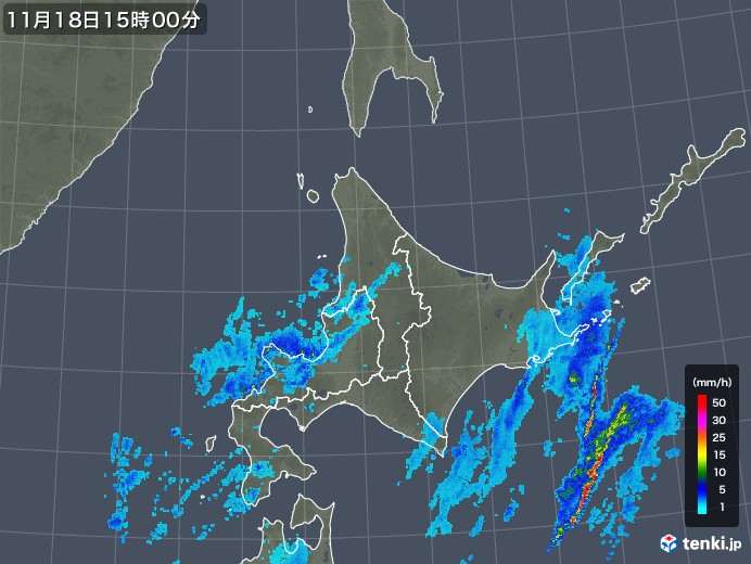 北海道地方の雨雲レーダー(2017年11月18日)