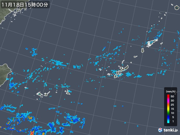 沖縄地方の雨雲レーダー(2017年11月18日)