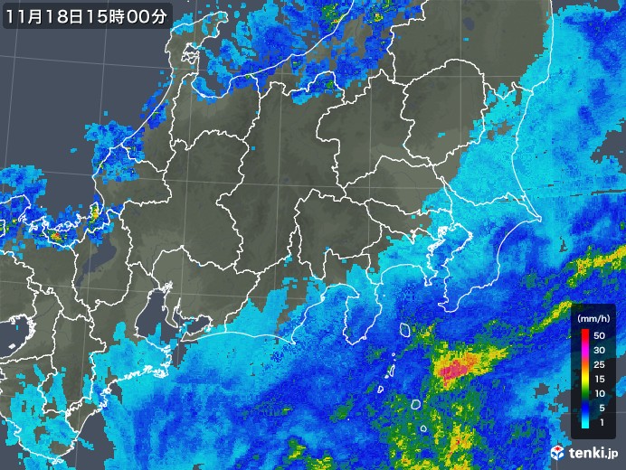 関東・甲信地方の雨雲レーダー(2017年11月18日)