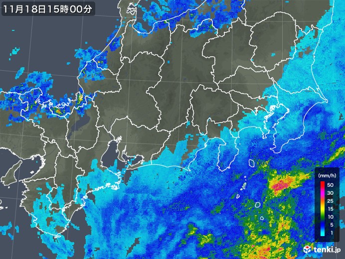 東海地方の雨雲レーダー(2017年11月18日)