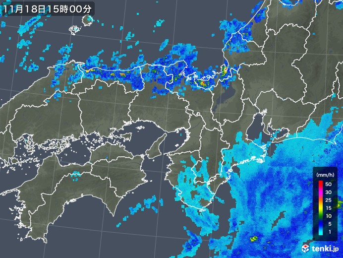 近畿地方の雨雲レーダー(2017年11月18日)
