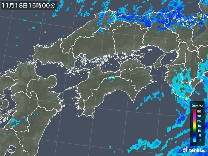 四国地方の雨雲レーダー(2017年11月18日)