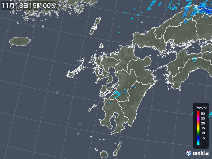 九州地方の雨雲レーダー(2017年11月18日)