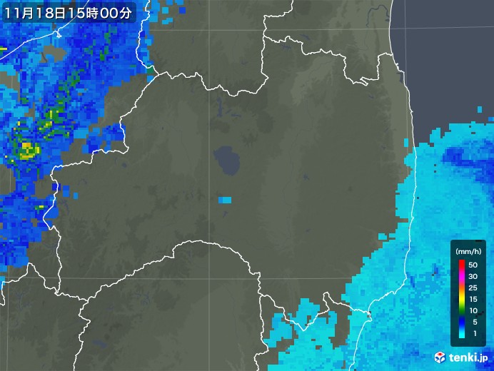 福島県の雨雲レーダー(2017年11月18日)