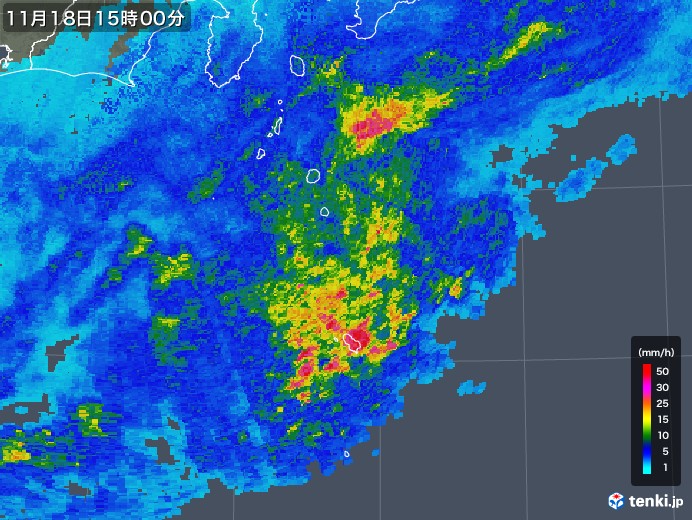 伊豆諸島(東京都)の雨雲レーダー(2017年11月18日)