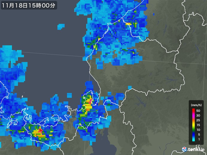 福井県の雨雲レーダー(2017年11月18日)
