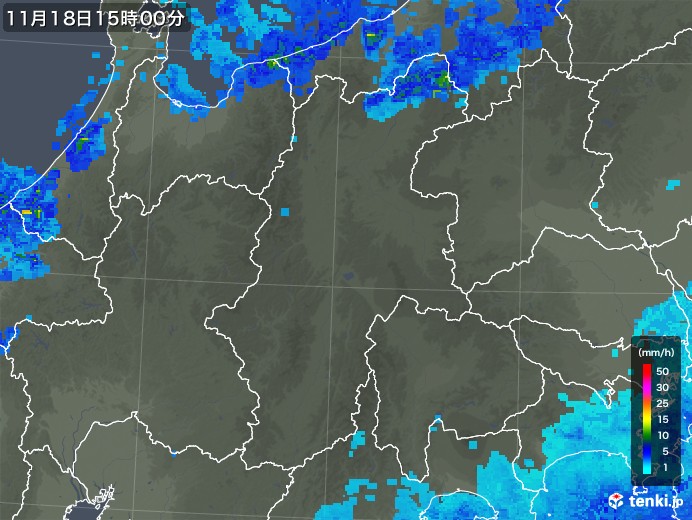 長野県の雨雲レーダー(2017年11月18日)