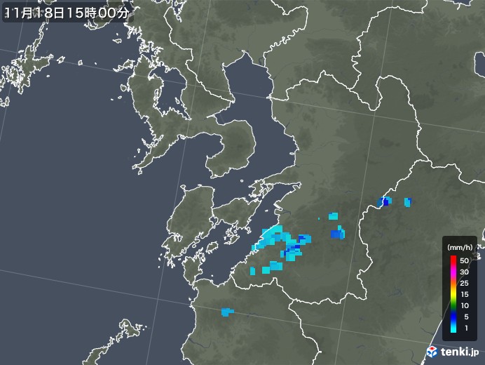 熊本県の雨雲レーダー(2017年11月18日)