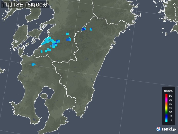 宮崎県の雨雲レーダー(2017年11月18日)