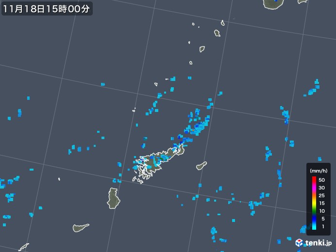 奄美諸島(鹿児島県)の雨雲レーダー(2017年11月18日)