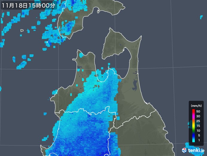 青森県の雨雲レーダー(2017年11月18日)