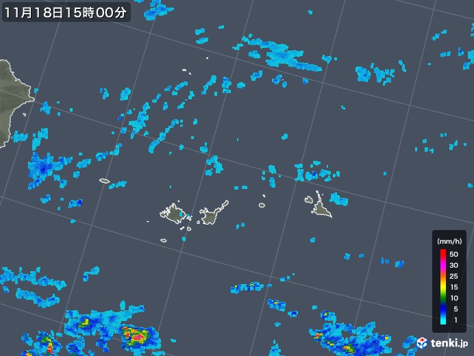 宮古・石垣・与那国(沖縄県)の雨雲レーダー(2017年11月18日)